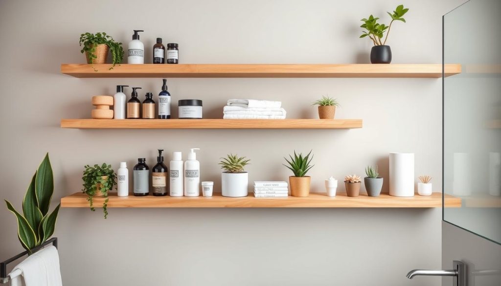 DIY floating shelves for bathroom storage