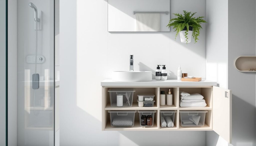 Efficient bathroom layout with organizers