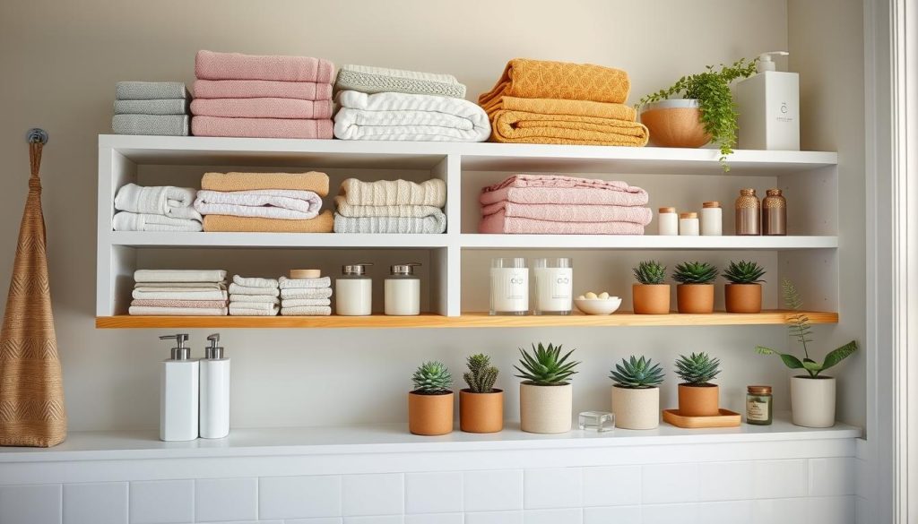 Efficient bathroom shelf organization