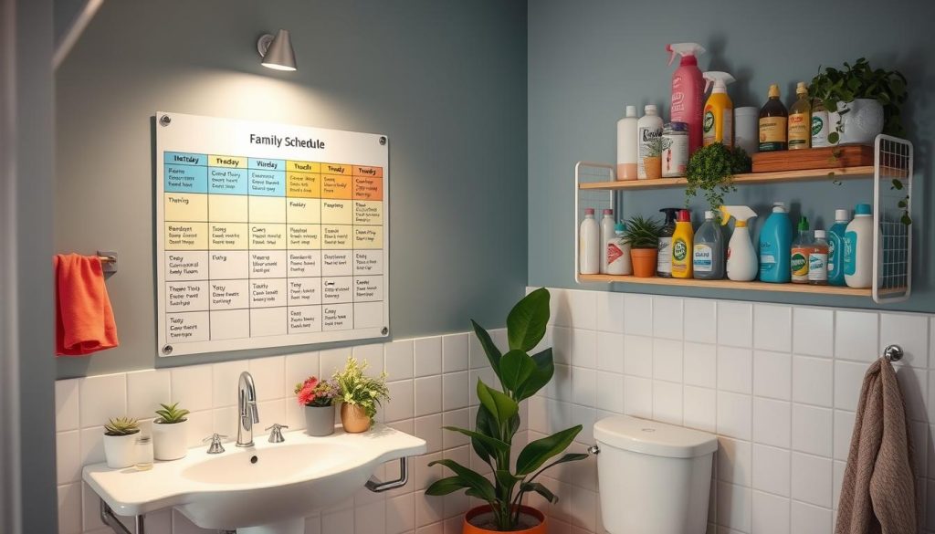 Family bathroom cleaning schedule