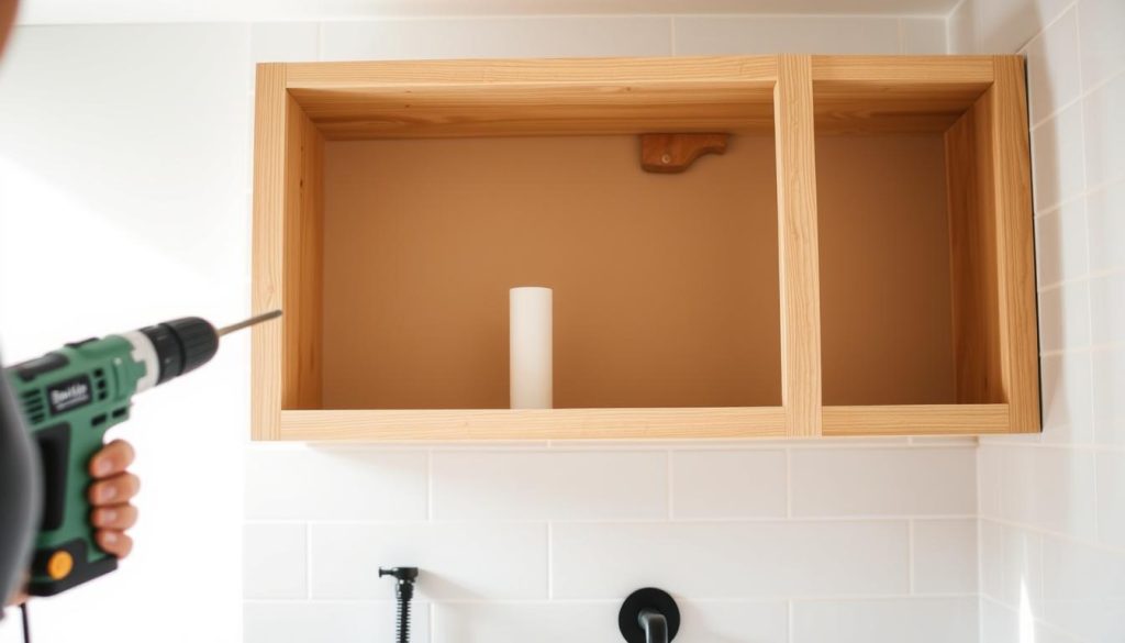 Installing bathroom shelf frame