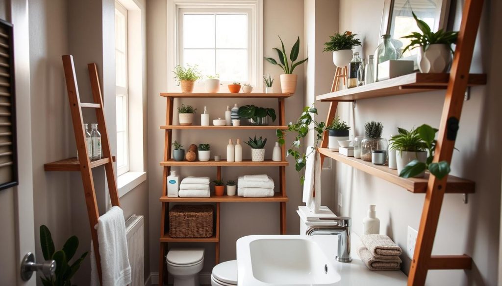 Ladder shelves as space-saving solutions