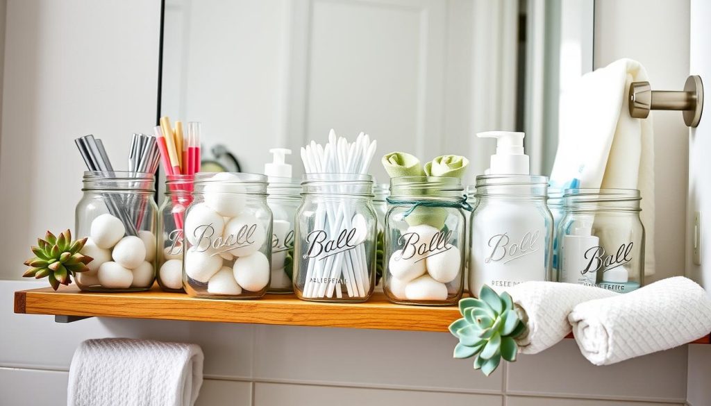 Mason jar bathroom organizers