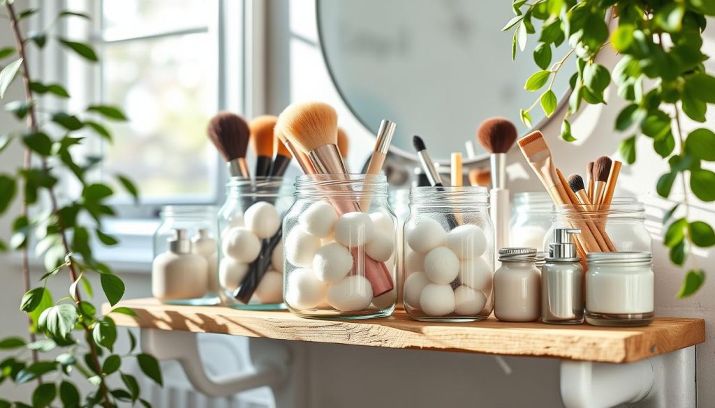 Mason jar organizers for bathroom storage