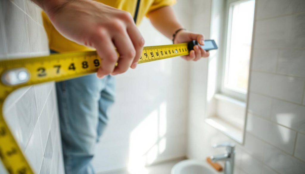 Measuring bathroom space for custom shelves