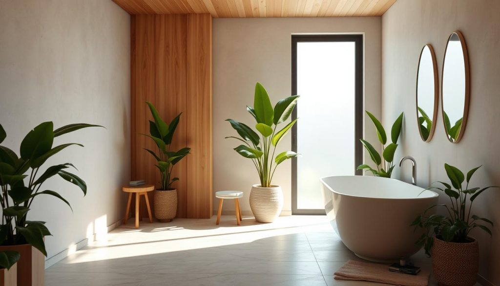 Plants in minimalist bathroom design