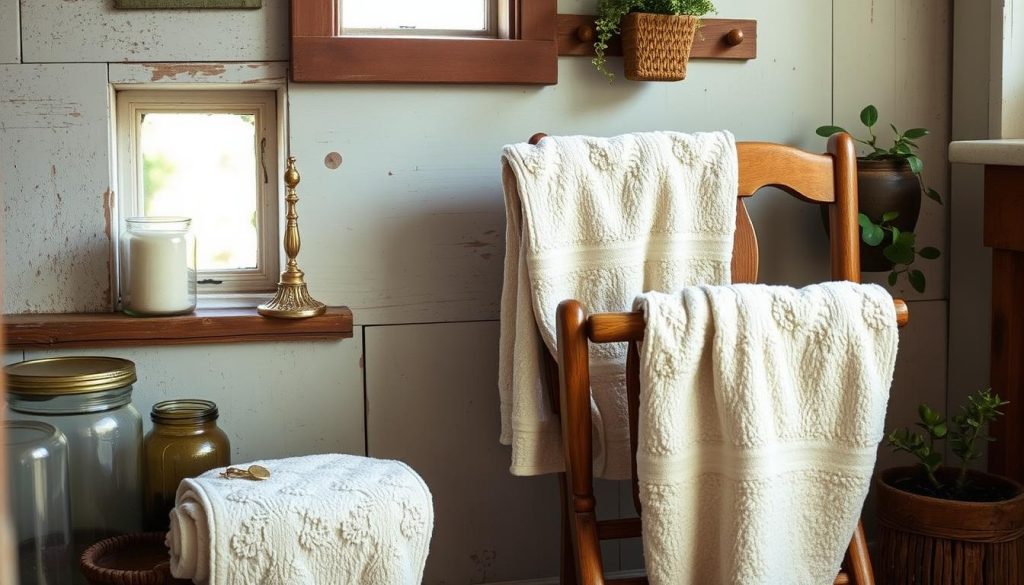 Repurposed chair towel rack for rustic bathroom designs