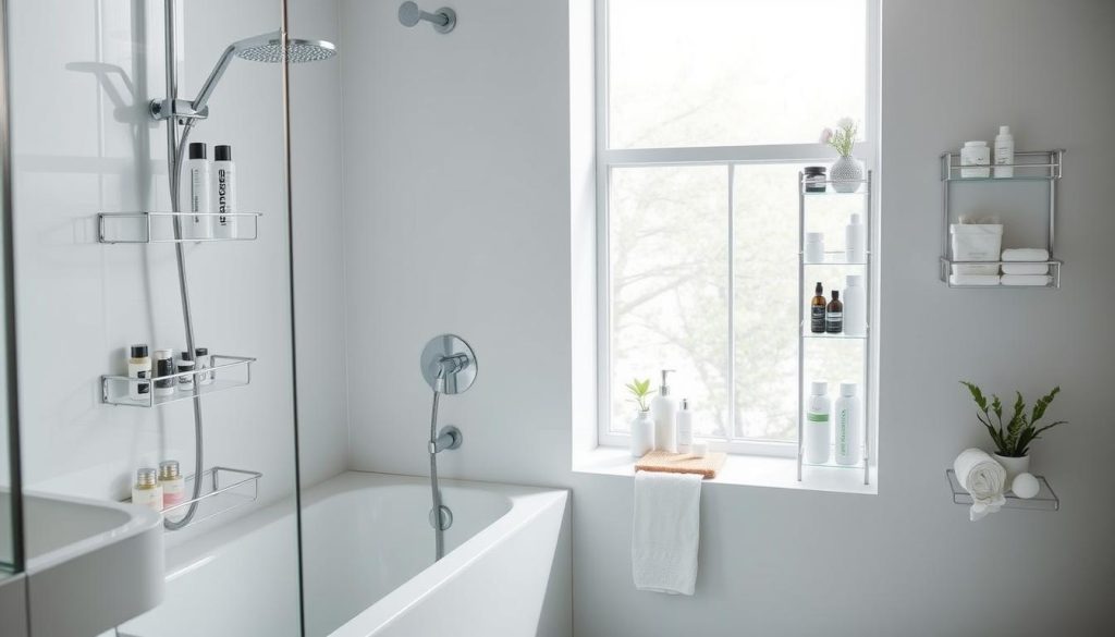 Shower caddies and bathtub storage solutions