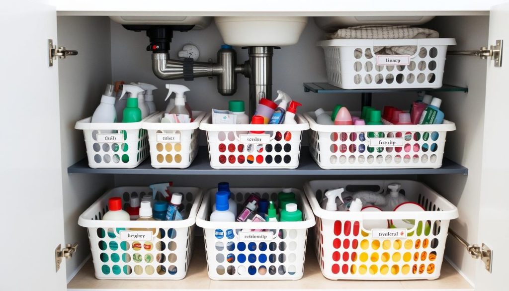 Under-sink organization with storage baskets