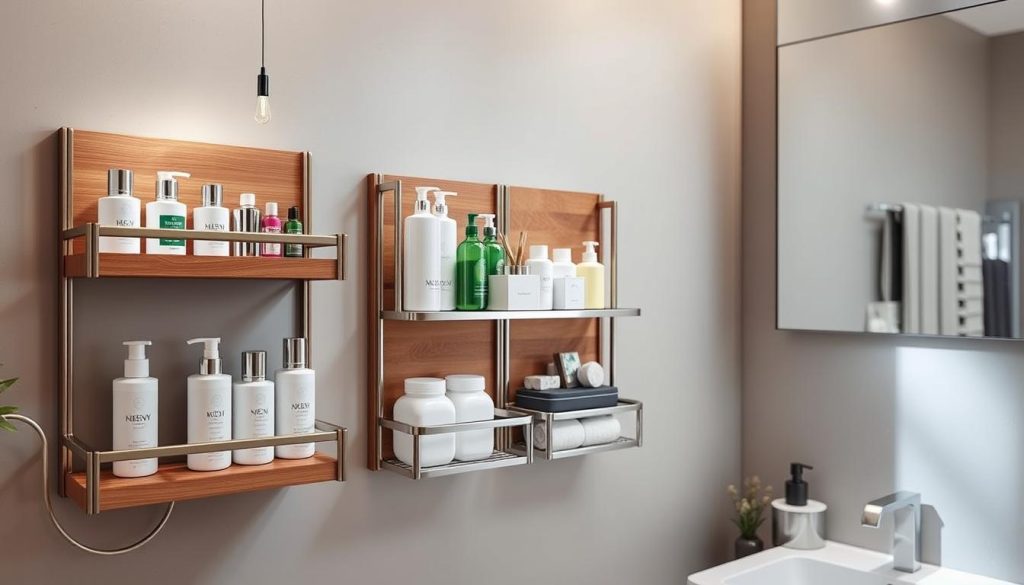 Wall-mounted bathroom organizers