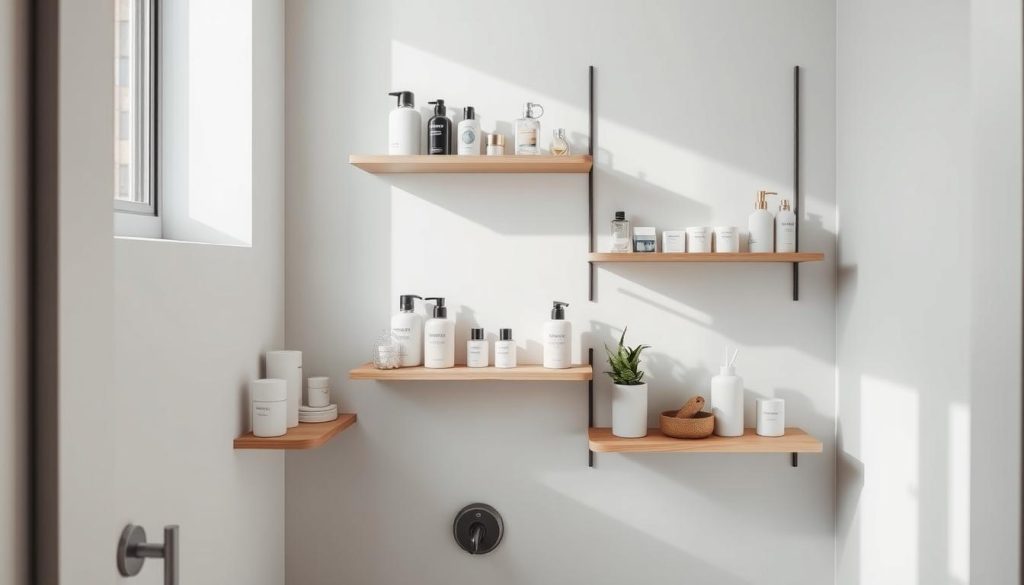 Wall-mounted bathroom shelves