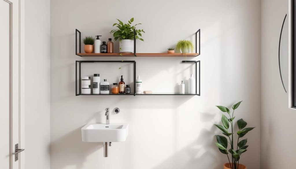 Wall-mounted bathroom shelves