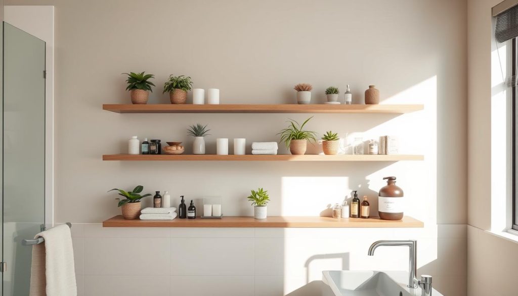 bathroom decor with shelves