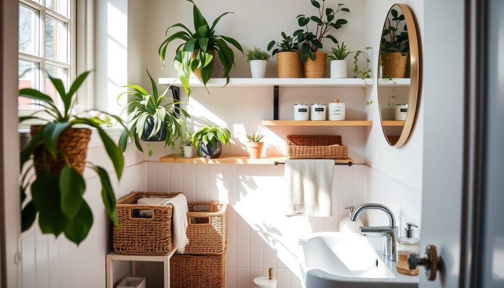 small bathroom storage ideas with plants