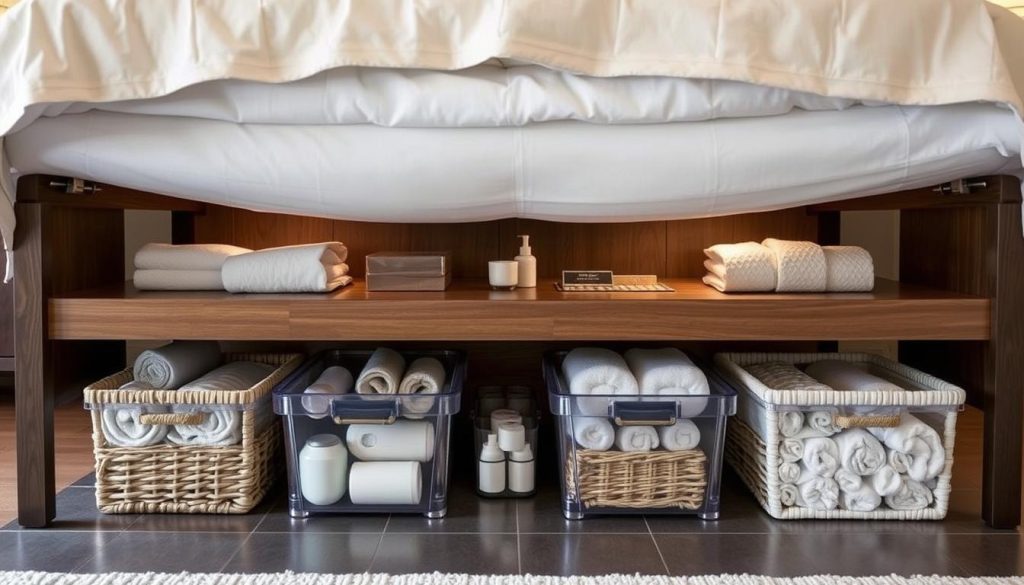 under-bed storage solutions for bathroom organization