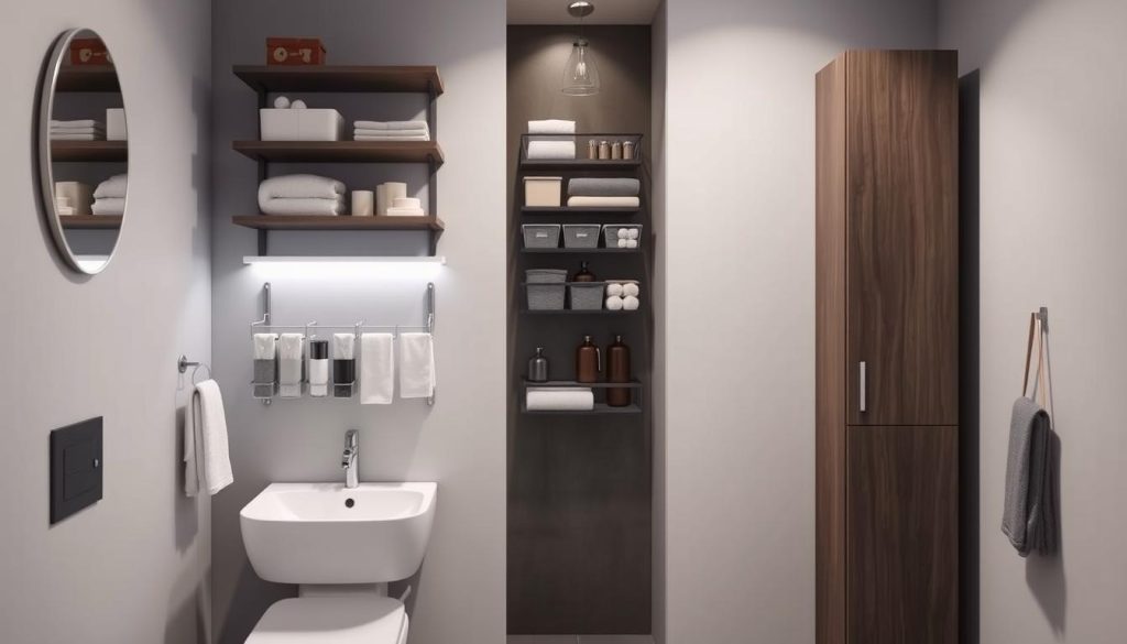 vertical storage solutions for small bathrooms